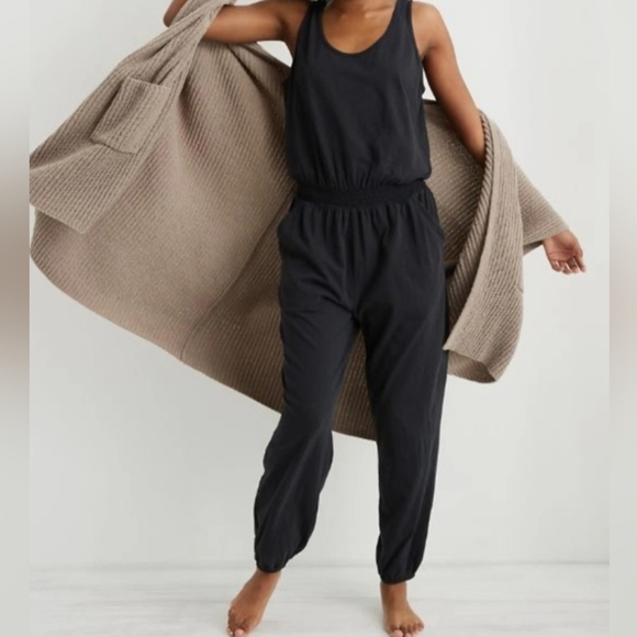 aerie Pants - Aerie Comfy Casual Navy Blue Cotton Lounge Everyday Track Jumpsuit NEW medium